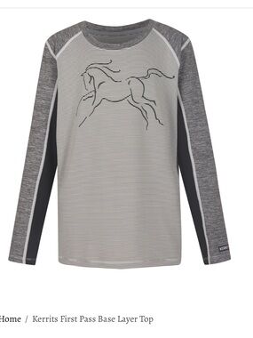 Kerrits pass Gray Striped Horse Long-Sleeve Base Layer girls small